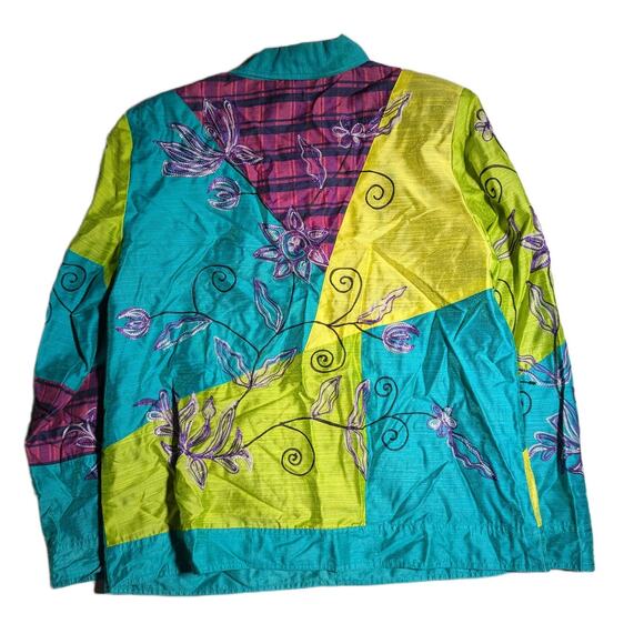 Vtg Y2K Indigo Moon Turquoise Blue Green Floral Embroidered Patchwork Jacket S - Picture 2 of 3